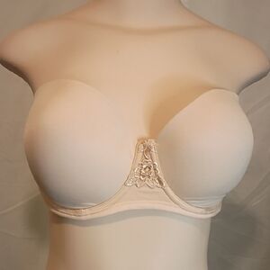 Vanity Fair Cream Strapless Bra with Floral Detail  36-D